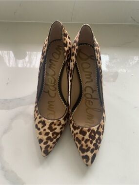 Sam Edelman Leopard-Print Pointed Toe Pumps - Brown/Tan Natural Pony Hair